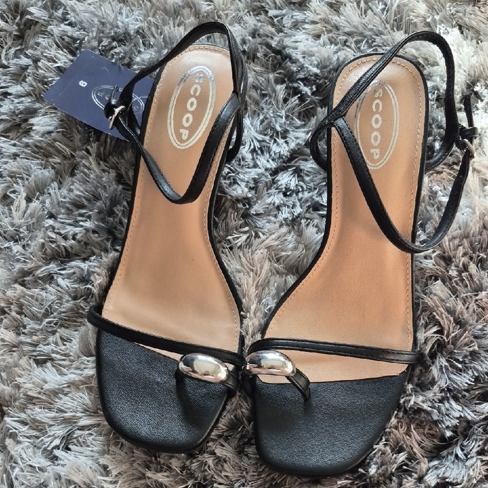 SCOOP Black Strappy Ankle-Sandal with Silver Accent